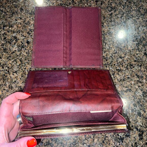 Gorgeous Vintage Etch 2 Prym Top Grain Red Burgundy Leather Wallet Coin Purse - Picture 6 of 10